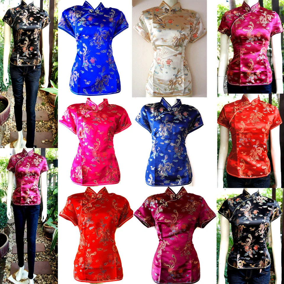 TOTAL2550 Camicia/blazer/top camicetta kimono Asia Miss Cina-geisha-Qipao motivo drago 32-42