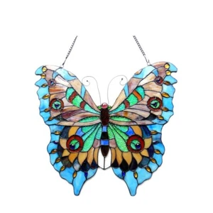 Stained Glass Window Panel Tiffany Style Butterfly Suncatcher ONE THIS PRICE - Picture 1 of 2