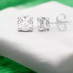 1.50 Ct FG/VS Lab Grown Diamond 4 Prong Push Back Stud Earring In 14K Solid Gold - Picture 1 of 11