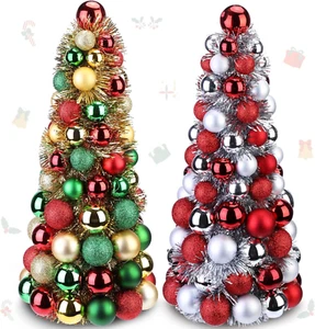 2 Pcs 16 Inch Christmas Ball Tree Tabletop Christmas Tree Decorations Decorative - Picture 1 of 7