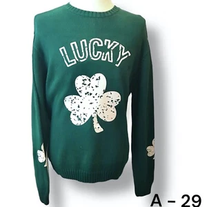 Maglione vintage Chaps RL da uomo XXL verde fortunato trifoglio pullover cotone - Foto 1 di 13
