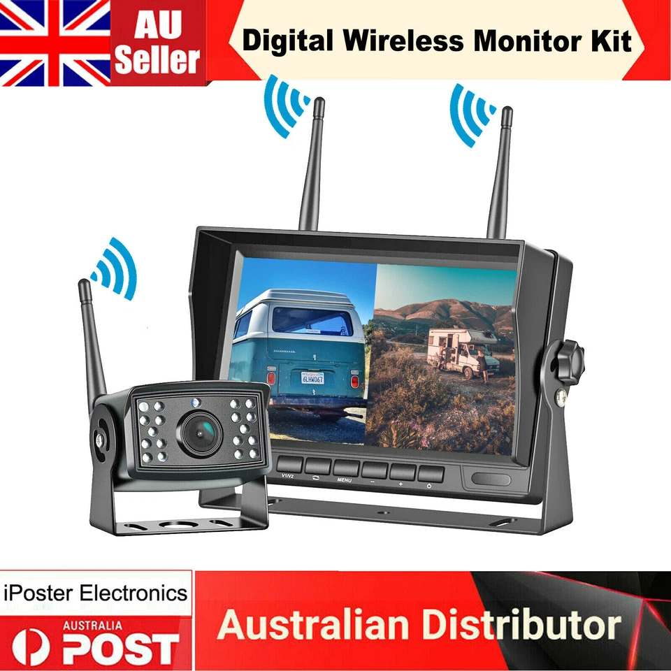 iPoster 7\" Rear view Mirror Monitor 4x IR CCD Camera 4Pin Kit Trailer Caravan