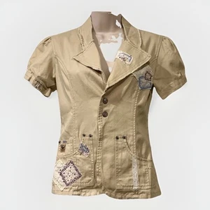 Stuff By Hilary Duff Y2K Patchwork Puff Short Shortsleeve Jacket Kids XL Tan - Picture 1 of 10