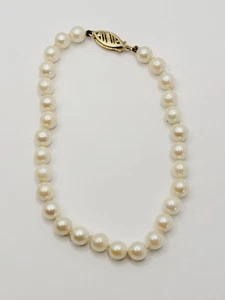 Brazalete vintage de perlas cultivadas de agua dulce de oro de 14k con cuentas de 7,5 pulgadas - Imagen 1 de 7