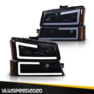 FIT FOR 03-07 SILVERADO AVALANCHE LED DRL HEADLIGHT BUMPER LAMPS BLACK/SMOKED - Picture 1 of 11