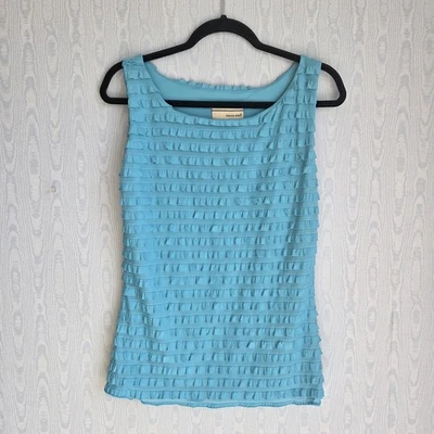 Vtg Y2K Carrie Allen Top Womens Large Sleeveless Tiered Ruffles Blue Funky - Image 1 of 4