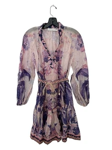 Nuevo con etiquetas Vestido Zimmermann Púrpura Palma Lino Talla Pequeña - Imagen 1 de 6
