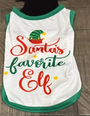 Camisa de Navidad para Perros "SANTA'S FAVORITE ELF" Pullover Verde/Blanco Talla S Foto 1 de 4