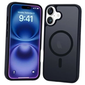 Magnetic Case Case, Translucent Matte Back Frosted Anti for iPhone 16 Black - Picture 1 of 8