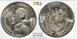 MONETA ARGENTO PANAMA 1/2 B 1947 PCGS MS63 - Foto 1 di 4