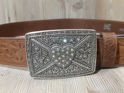 Tony Lama Mujer’s C50409 Cinturón Cuero Marrón Con Hebilla Corazón Talla 34 Foto 1 de 4