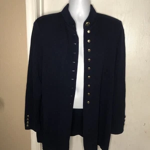 Cárdigan Blazer Suéter Largo Azul Marino Botones Tejido Santana Talla 14 St John Basics - Imagen 1 de 16