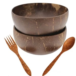 Wooden Bowl Spoon Set Natural Coconut Wood Tableware Food Kitchen salad Acai Bow - Picture 1 of 7