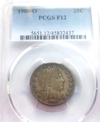 1908 O BARBER QUARTER, PCGS F12 - Image 1 of 4