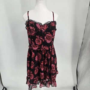 Royal Bones Daang Fit n Flare Mini Dress Rose Lace Ruffle Gothic Vamp Y2K XL - Picture 1 of 8