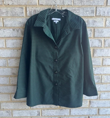 Camisa Foxcroft NYC Manga 3/4 Cuello Abotonado Verde/Negro Rayas Talla 22W Foto 1 de 4
