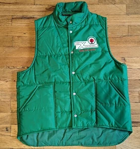 Vtg Pla-Jac By Dunbrooke Green Puffer Vest - Large - Brand X Oklahoma Oil - USA - Picture 1 of 21
