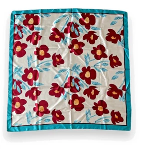 Blue Edges & Red Floral Square Scarf 35” X 35” White Headscarf Scarve Fashion - Picture 1 of 2