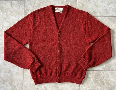 VTG 60’s Brentwood Alpaca Knit Cardigan Sweater M Red Rust Two Tone Cobain - Image 1 of 4