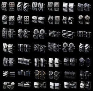 Silver Black Steel Formal Novelty cufflinks Sleeve Button Wedding cufflink - Picture 1 of 46
