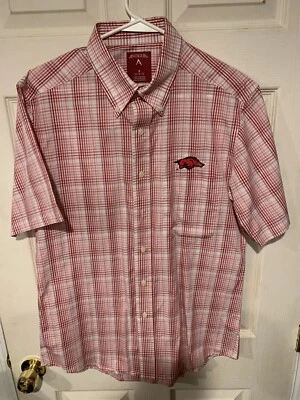 Antigua Arkansas Razorbacks Button Up Shirt Mens Medium  Red Short Sleeve - Image 1 of 4