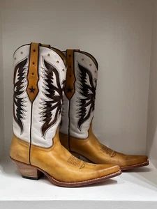 Vintage Embroidered Leather Cowboy Western Boots white &Tan,Women's 9 - Picture 1 of 18