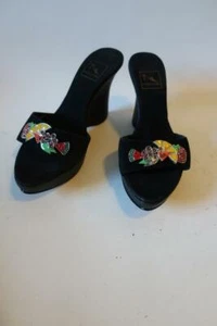 NWD WOMENS REED EVINS BLACK SUEDE ENAMELED FRUIT SLIP-ON WEDGE SANDAL 7 * - Picture 1 of 10