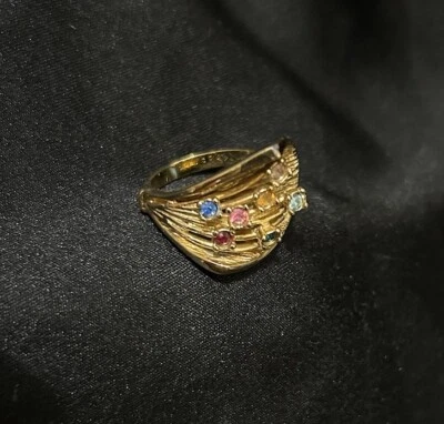 Anillo pavé 18 KT HGE para mujer talla 6 piedras coloridas con textura dorada Foto 1 de 4