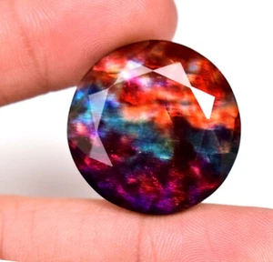 Natural Ammolite Gemstone Red Green Faceted Round Cut Huge 32.80 Ct TREATED - Picture 1 of 5