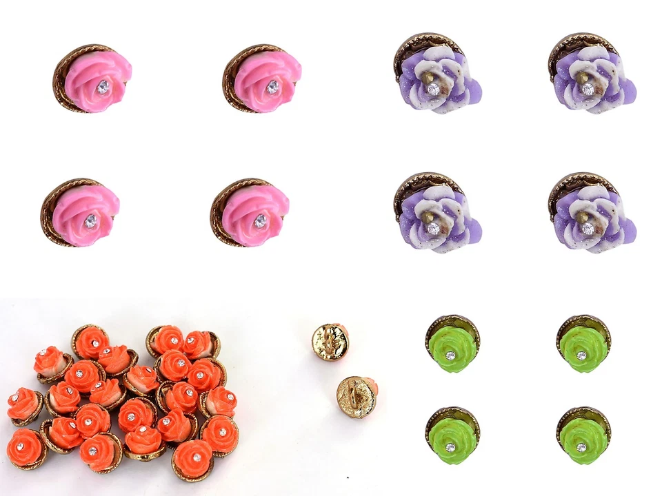 Indian Sewing Dress Round Crafting Plastic Shank Floral Design Button 12 PCs Set - Image 1 of 1