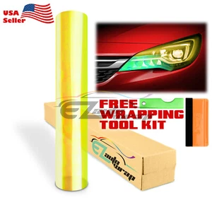 *Extra Wide* Chameleon Neo Chrome Neon Yellow Headlight Taillight Tint Film - Picture 1 of 6