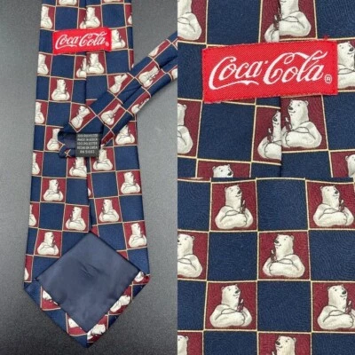 Vintage COCA-COLA Bear geometric Silk Tie 60"L - Image 1 of 4