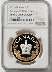 2022 GOLD GILT SILVER CANADA $1 IMPERIAL STATE CROWN COIN NGC PF 70 UC