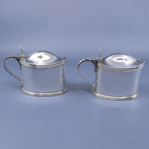 William Hutton & Sons 19c Pair Georgian Style Mustard Pots Cobalt Glass Liners - Picture 1 of 12