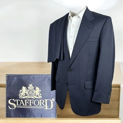 Stafford 2 Piece Suit Mens 40R 30x30 Blue Red Stripe - Image 1 of 4