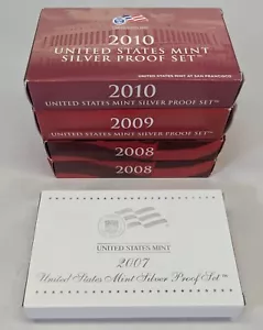 2007-2010 (5) United States Mint Silver Proof Sets w/ COA duplicate 2008 year - Picture 1 of 7