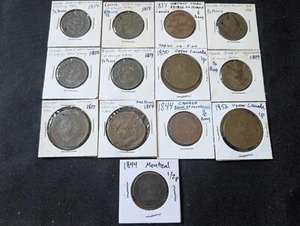 13 Canada Bank Tokens Copper Penny / Half Penny Circulated (1830's - 1850's) - Picture 1 of 4