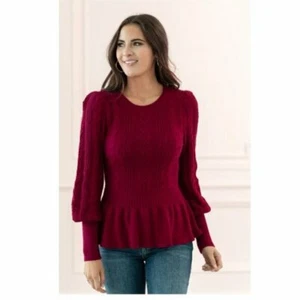 ๐ Rachel Parcell ๐ XXS ๐ Cable Bobble Peplum Sweater NEW AUTH ๐ #A527 - Picture 1 of 7