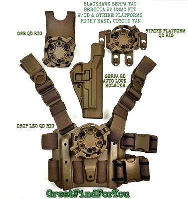 KIT BLACKHAWK SERPA TAC BERETTA 92 USMC CON PLATAFORMAS QD & STRIKE BRONCEADO COYOTE DERECHO Foto 1 de 4