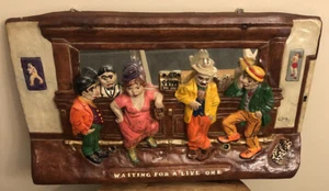 Vintage Beer Mirror with Figurines on Ceramic "Waiting For a Live One"  - Picture 1 of 11
