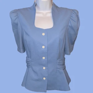 NWT Leslie Fay Polyester Blue Button Up Blouse Jacket Size 12 Deadstock - Picture 1 of 8