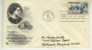 Woman Suffrage FDC 1970 Artcraft Cachet First Day Cover Scott #1406 6c Stamp S14 - Picture 1 of 2