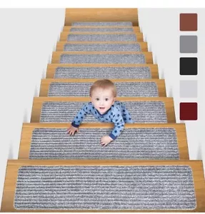 8" X 30" (15 in Pack) Non-Slip Carpet Stair Treads Non-Skid Safety Rug Slip Gray - Picture 1 of 10