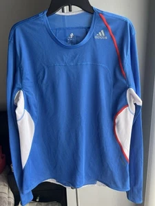 Adidas Men Long Sleeve Mesh Shirt Medium Colorful Logo Breathing Light Athletic - Picture 1 of 9