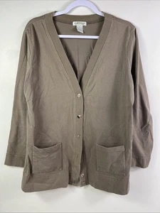 Maglione cardigan donna Orvis taglia L marrone tasca bottoni cotone manica lunga - Foto 1 di 10