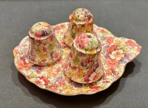 RAR 4 Stück Vintage James Kent DU BARRY GEWÜRZSET Tablett, Shaker Chintz China - Bild 1 von 7