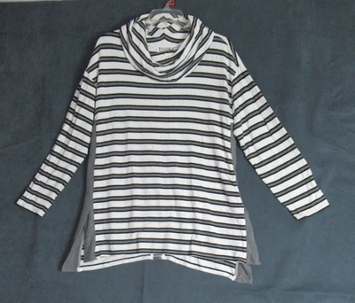 Top Chicos Zenergy Mujer Talla 1P Blanco Gris Rayas Pullover Capucha Cuello Activo Foto 1 de 4