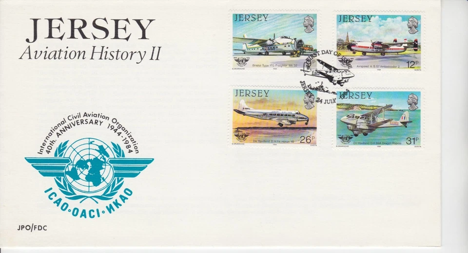UNADDRESSED Jersey FDC First Day Cover 1984 Aviation History II  - Image 1 of 1