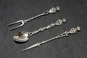 Cocktail Vorspeisen Set 800 Silber Fleur Di Lis & Crown Hors D' Oeuvre Vintage - Bild 1 von 6