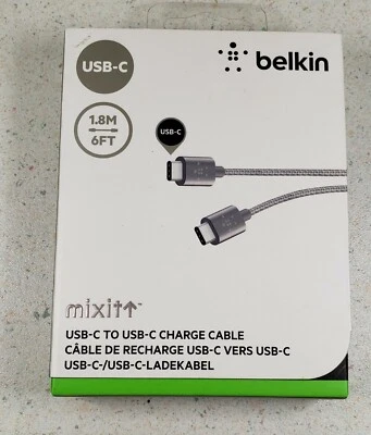  Belkin MIXIT↑™ USB-C to USB-C Charge Cable 6 ft. Silver New Sealed - Image 1 of 4